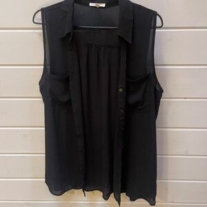 Black Sheer Button Up Tank